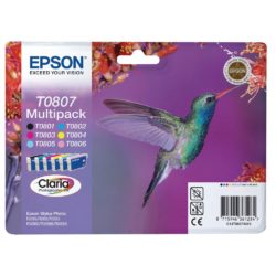 Epson Hummingbird T0807 Claria Photographic Ink, Ink Cartridge, Black, Cyan, Magenta, Yellow, Light Cyan, Light Magenta Multipack, C13T08074010 (package 6 each)